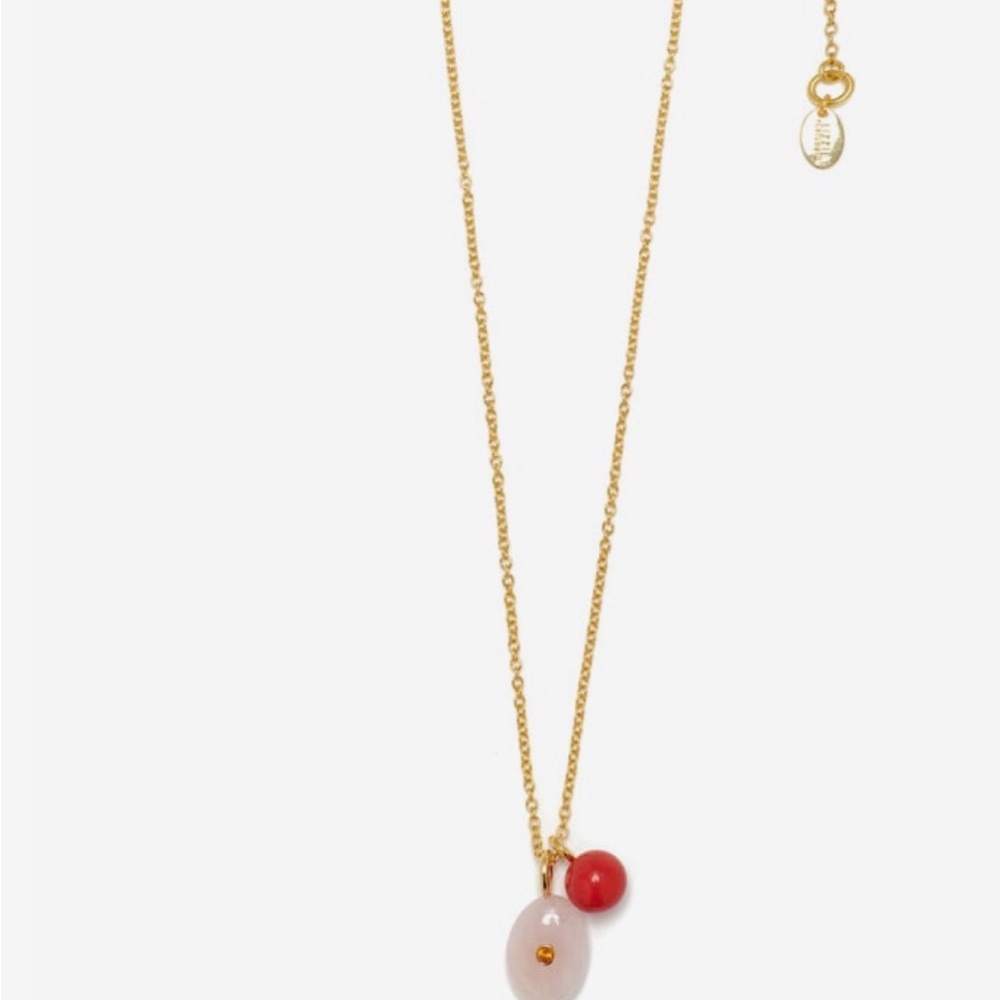 Lizzie Fortunato Gold Chain Necklace with Red and Pale Pink Bead Pendant